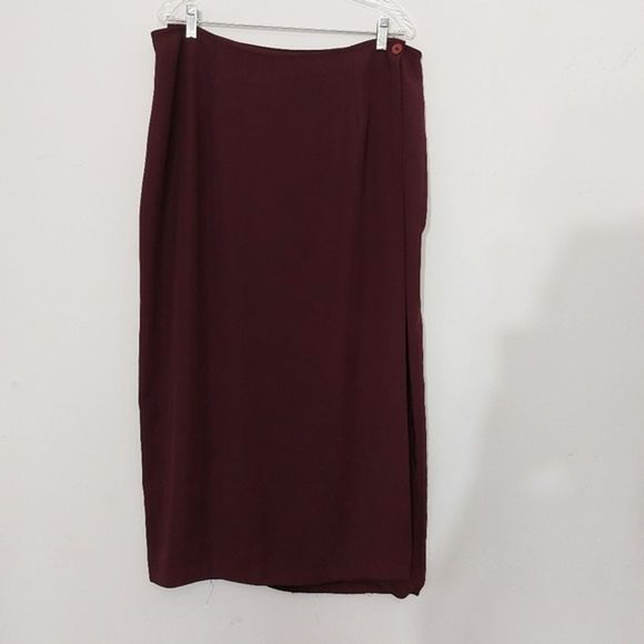 Simply French Collection Wine Color Faux Wrap Midi Maxi Skirt Women's Size 18 - Picture 2 of 10